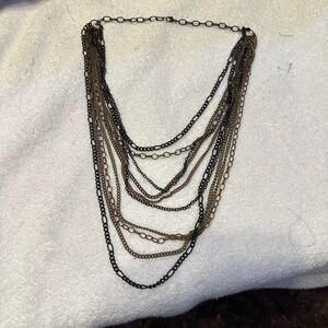 Layered Multi-Chain Necklace in Black and Bronze